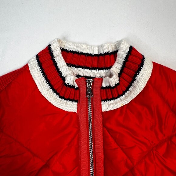 Walbusch Vintage Knit Quilted Puffer Jacket Red Cotton Cashmere Women's US 10 - Picture 11 of 16